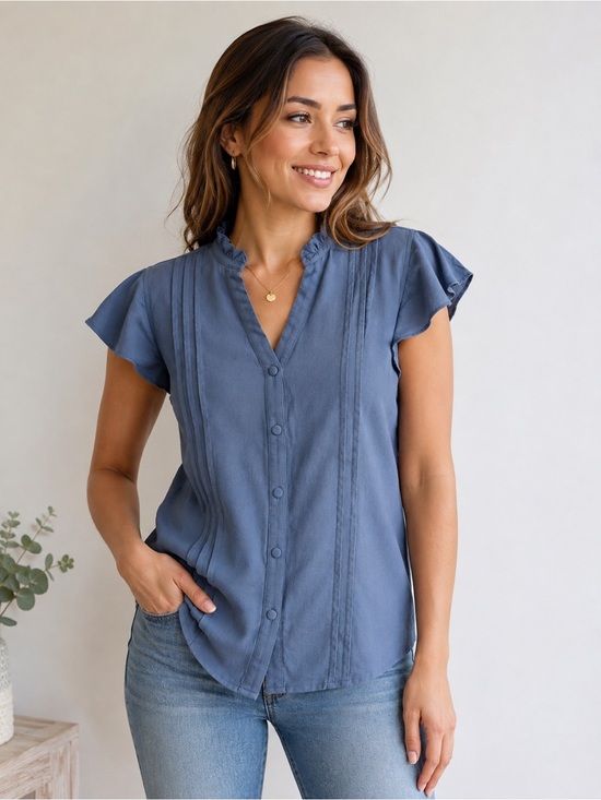 BloomChic Tops - NWT BLOOMCHIC Women’s Navy Blue Button-Front Blouse Size 14-16